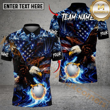 Maxcorners Patriot Eagle Power Golf Polo Shirt Customized Name, Team Name Shirts