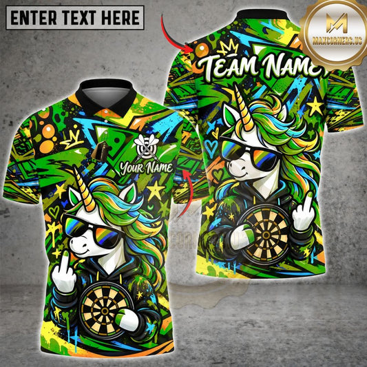 Maxcorners Darts Cool Unicorn Sunglasses Middle Finger Target Board Graffiti Artwork Multicolor Customized Name, Team Name 3D Shirts