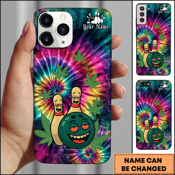 Maxcorners Bowling Cannabis Bowling Ball With Happy Pins Tie Dye Background Personalized Name Phone Case