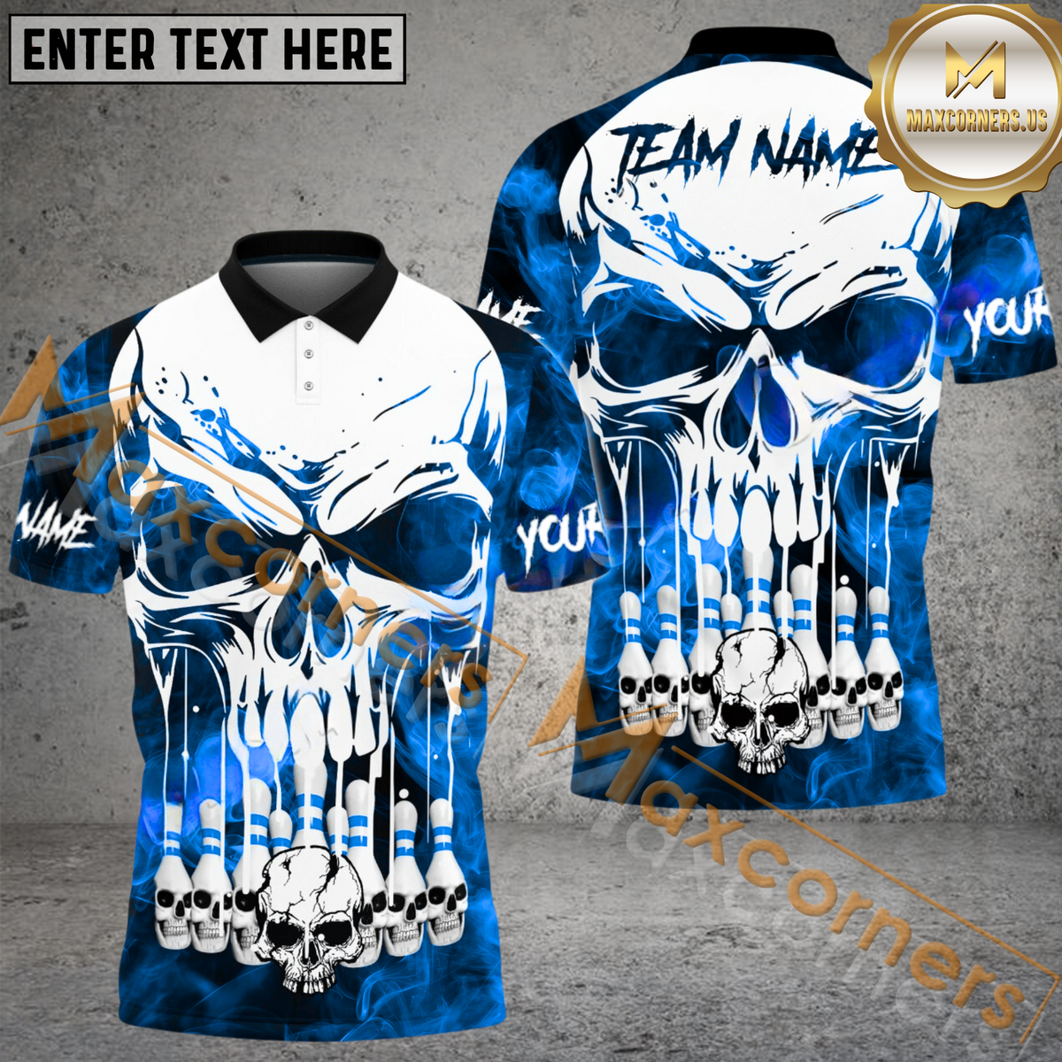 Maxcorners Haunted Skull Bowling Jersey Multicolor Option Customized Name, Team Name 3D Polo Shirt