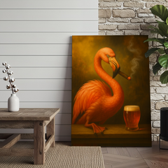 Maxcorners Flamingo Beer and Cigar 3D Wrapped Canvas