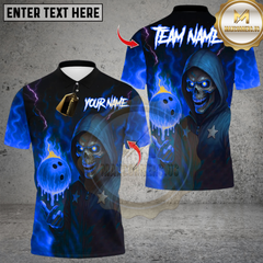 Maxcorners Bowling Grim Reaper Skull Flame Multioptions Personalized Name, Team Name Unisex 3D Shirts