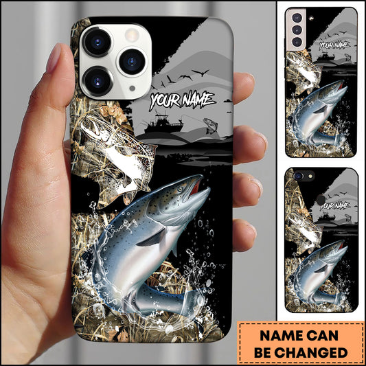 Maxcorners Salmon Fishing Camouflage Lake Scene Personalized Name 3D Phone Case