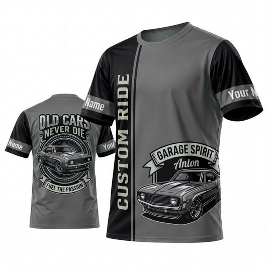 (4 Colors) Maxcorners Personalized Car Classic Muscle Car 3D T-Shirt - Burgundy Black Custom Ride and Silver Vintage Car