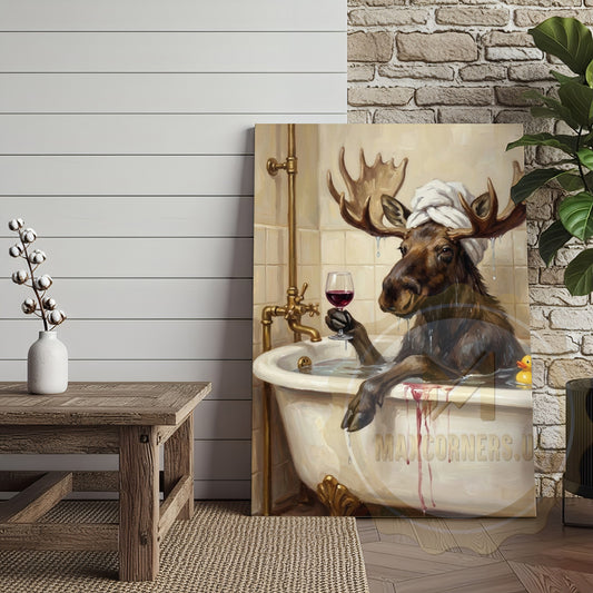 Maxcorners Relaxing Moose Canvas - Vintage Bathroom Wildlife Decor