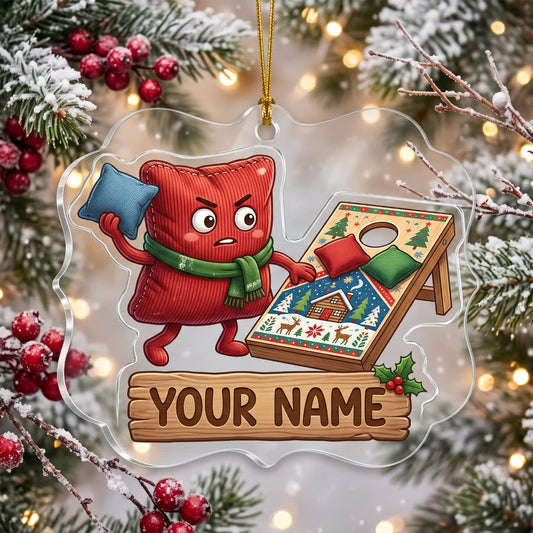 Maxcorners Cornhole Red Bag Christmas Board Design Customized Name 3D Keychain And Ornament