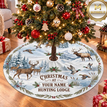 Maxcorners Hunting Moose Deer Christmas Lodge Personalized Name 3D Christmas Tree Skirt