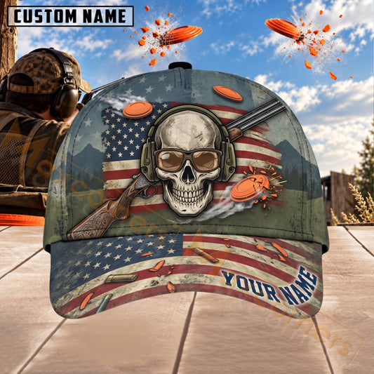 Maxcorners Trap & Skeet Shooting Vintage American Skull Personalized Name 3D Cap