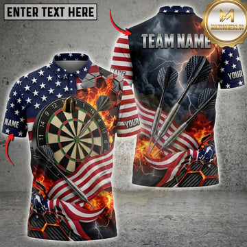 Maxcorners Darts American Flag Golden Dartboard And Flaming Darts Personalized Name 3D Unisex Shirt