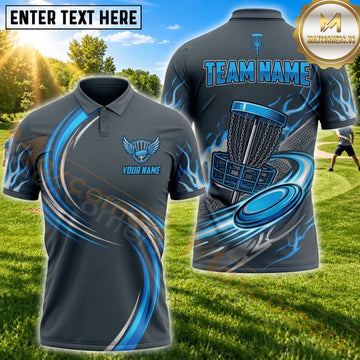 Maxcorners Disc Golf Blue Swirl Flying Disc Personalized Name 3D Unisex Shirt