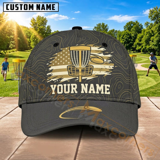 Maxcorners Disc Golf Vintage Gold Chain Basket Personalized Name 3D Cap