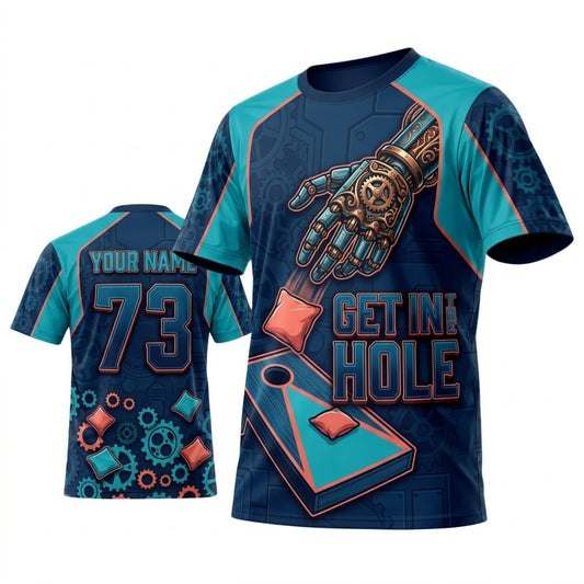 Maxcorners Cornhole Night Hole Dark Teal Vintage Bags Personalized Name 3D Unisex Shirt