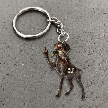 Maxcorners Duck Hunting Deutsch Drahthaar Funny Standing Dog Custom Name Gift 2D Flat Acrylic Ornament, Keychain