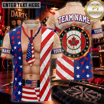 Maxcorners Darts Patriotic American Flag Suit Canadian Maple Leaf Dartboard Personalized Name 3D Unisex Shirt