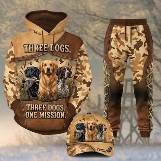 Maxcorners Duck Hunting Three Dogs One Mission Vintage Brown Personalized 3D Shirts