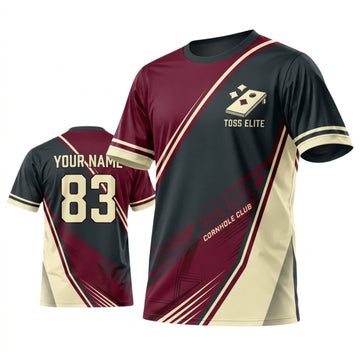 Maxcorners Cornhole Premium Burgundy Gold Racing Personalized Name 3D Unisex Shirt