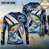 Maxcorners Fishing Blue Lava Smoke Silver Line Design Custom Name & Team Name 3D Shirts