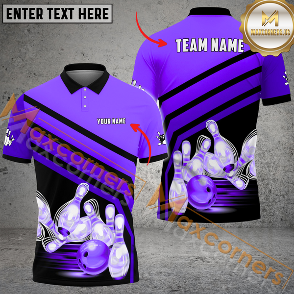 Maxcorners Ball And Pins Windmill Pattern Bowling Jersey Multicolor Option Customized Name, Team Name 3D Polo Shirt