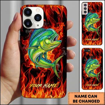 Maxcorner Mahi-mahi Fishing Fire Flame Background Personalized Name 3D Phone Case