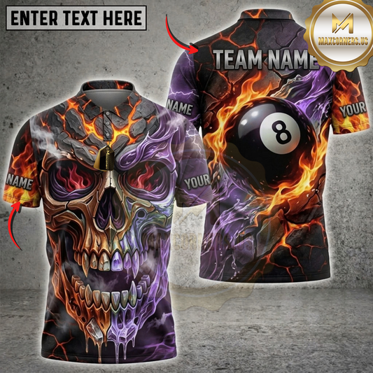 Maxcorners Billiards Vintage Bronze Skull Black 8 Ball Multicolor Customized Name, Team Name 3D Shirts ( 4 Colors )