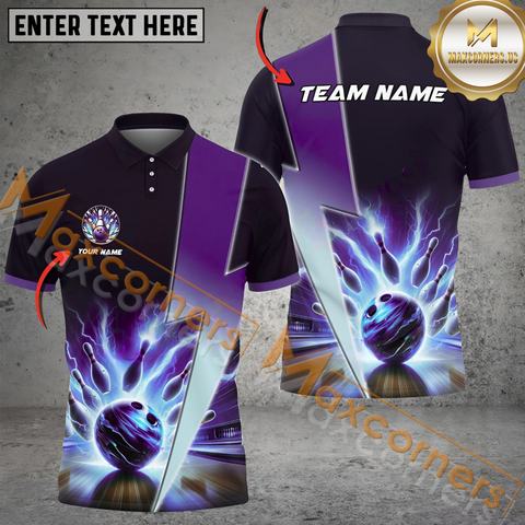 Maxcorners Thunder Breaker Bowling Jersey Multicolor Option Customized Name, Team Name 3D Polo Shirt