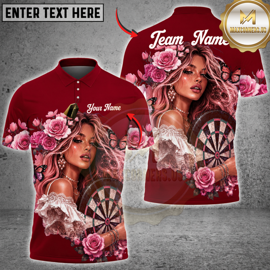 Maxcorners Darts Pink Rose Girl Dartboard Design Personalized Name 3D Unisex Shirt