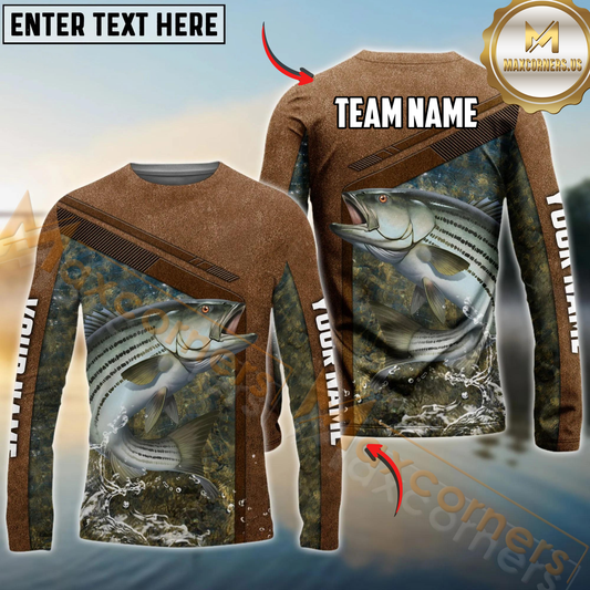 Maxcorners Fishing Leather Pattern Personalized Name, Team Name Long Sleeve Shirt