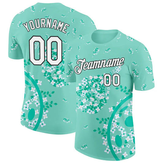 Maxcorners Pickleball Ball Bouquet Mint Green White Floral Circle Pattern Personalized Name 3D Unisex Shirt