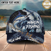 Maxcorners Fishing Dark Olive Scale Compass Splash Personalized Name 3D Cap (12 Fish Species)