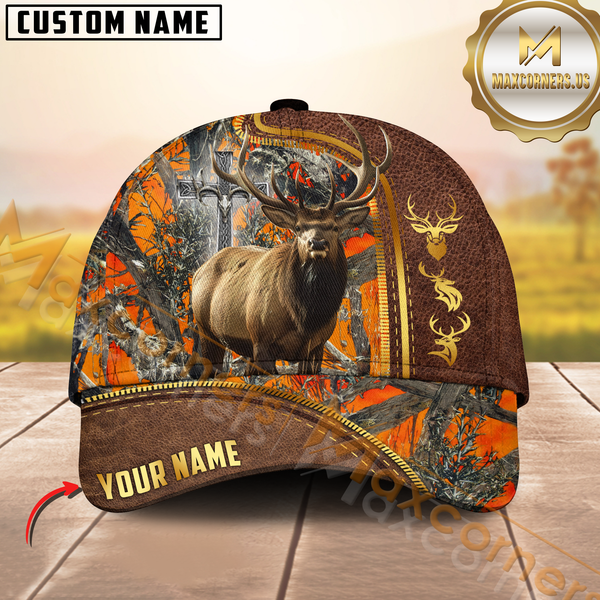 Maxcorners Golden Hunting Orange Camouflage Personalized Name 3D Cap (Multioption)