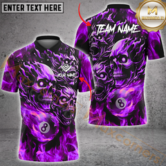Maxcorners Skull Flame Billiard Jersey Multicolor Option Personalized Name, Team Name 3D Polo Shirt
