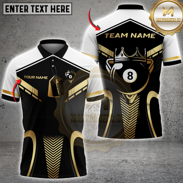 Maxcorners Luxury 8-Ball King Multicolor Customized Name, Team Name 3D Shirts| Black