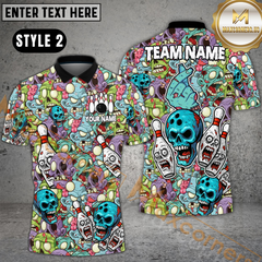 Maxcorners Bowling Zombie Skull Horror Style Customized Name, Team Name 3D Polo Shirt