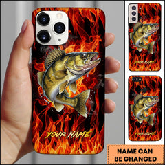 Maxcorner Walleye Fishing Fire Flame Background Personalized Name 3D Phone Case