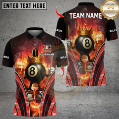 Maxcorners Billiard Flaming Crown 8 Ball With Beer Multicolor Customized Name, Team Name 3D Shirts