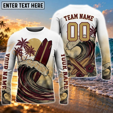 Maxcorners Surfboard Nautical Compass Graphic & Coastal Ocean Art Customized Name, Number, Team Name 3D Long Sleeve Shirts