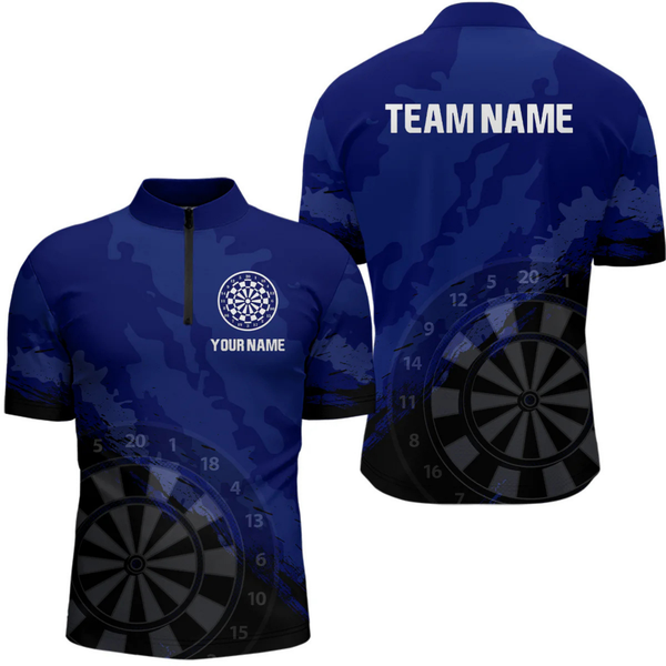 Maxcorners Men’s Custom Darts Team Shirt With Navy Pattern & Black Dartboard, Darts Jersey LM2404