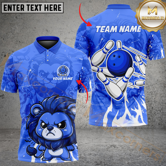 Maxcorners Bowling Cute Lion Multicolor Customized Name, Team Name 3D Shirts