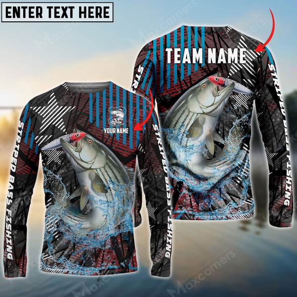 Maxcorners Striped Bass Fishing Rising Star Personalized Name, Team Name 3D Long Sleeve Shirt