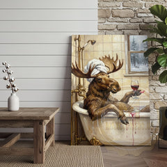 Maxcorners Whimsical Moose Bath Canvas Art - Rustic Spa Humor Print