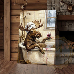 Maxcorners Whimsical Moose Bath Canvas Art - Rustic Spa Humor Print