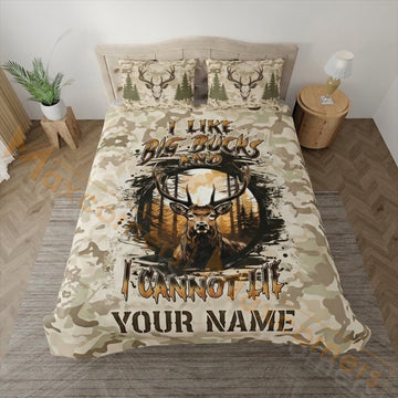 Maxcorners Hunting Deer Hunting Barrel Forest Camo Design Bedding Set 3D Print Custom Name
