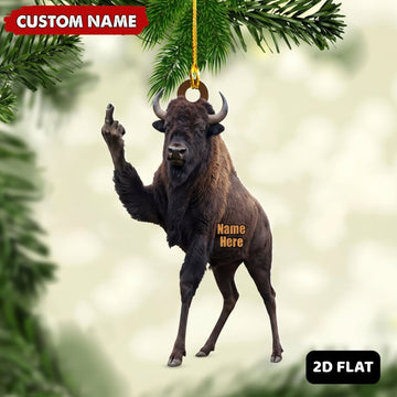 Maxcorners Bison Hunting Middle Finger Gesture Funny Bison Hunter Gift Customized Name 3D Keychain And Ornament