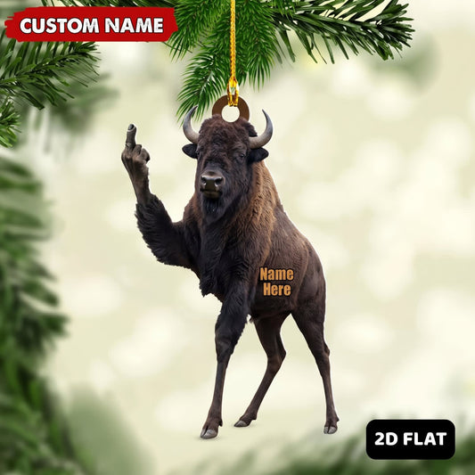 Maxcorners Bison Hunting Middle Finger Gesture Funny Bison Hunter Gift Customized Name 3D Keychain And Ornament