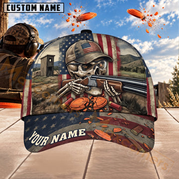 Maxcorners Trap & Skeet Shooting American Flag Tactical Skull Shooter Personalized Name 3D Cap