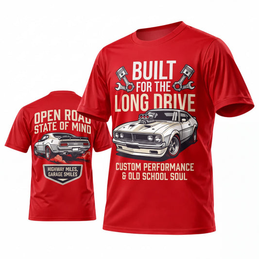 Maxcorners Personalized Car Classic Muscle Car 3D T-Shirt – Red Built for the Long Drive Classic Muscle Car