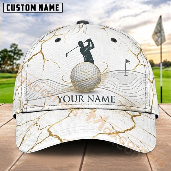 Maxcorners Golf Gold Ball Marble Line Personalized Name 3D Cap