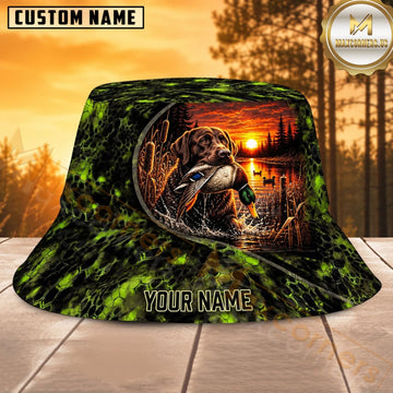 Maxcorners Wild Boar Hunting Dark Green Sunset Personalized Name 3D Bucket Hat