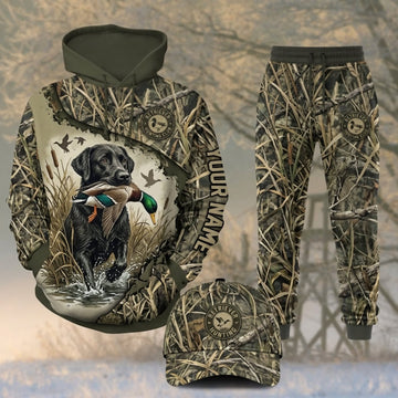 Maxcorners Duck Hunting Black Labrador Marsh Grass Camo Personalized 3D Shirts