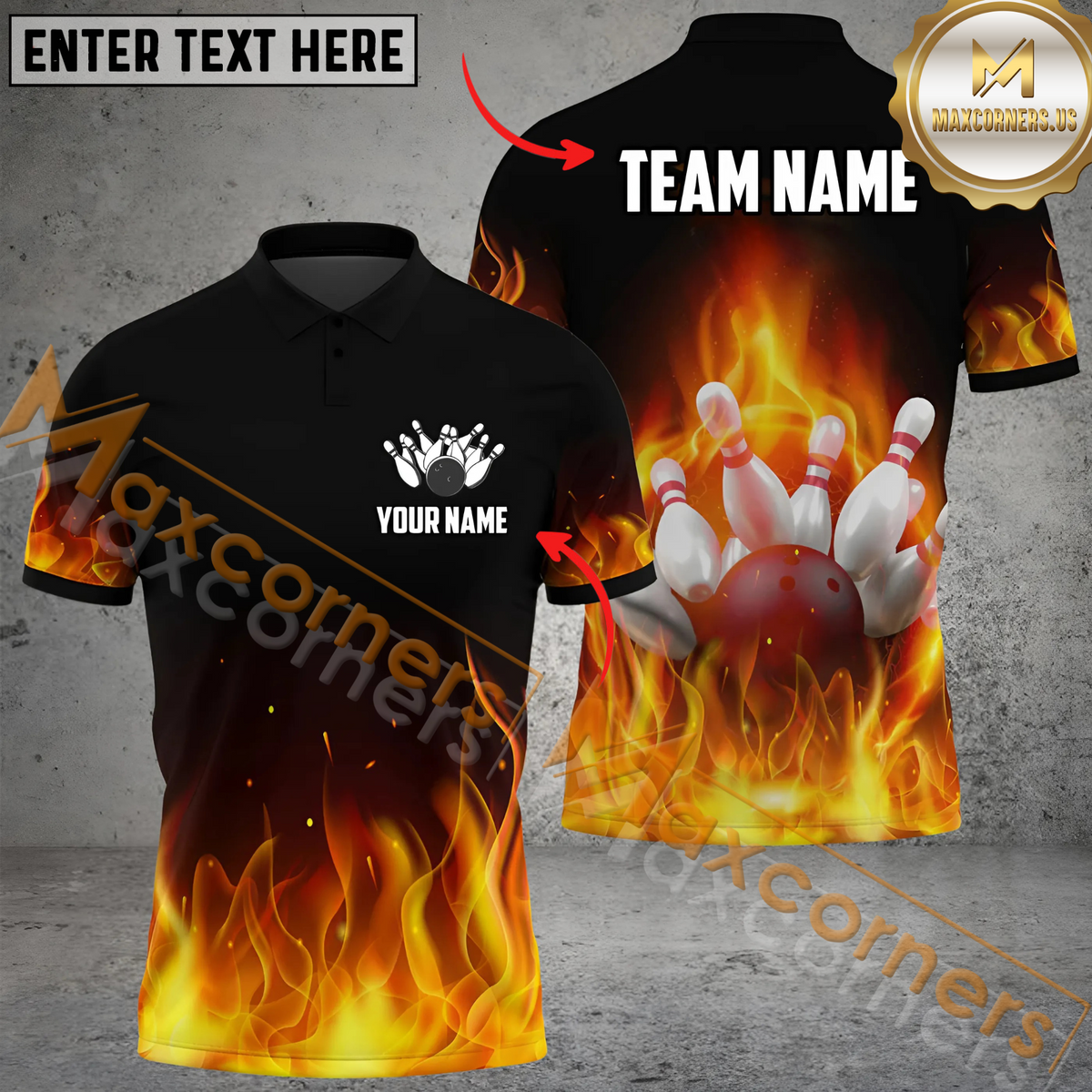 Maxcorners Ball And Pins Fire Bowling Jersey Multicolor Option Customized Name, Team Name 3D Polo Shirt